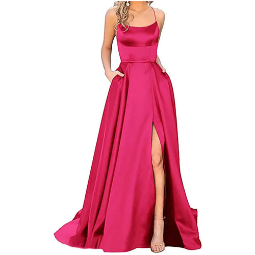 Prom Dresses for Women 2025 Plus Size Chiffon Side Slit Spaghetti Straps Evening Dress Elegant Ball Gowns A Line Off Shoulder Evening Night Party Dresses Wedding Guest Maxi Dress(Hot PinkXX-Large)