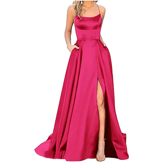 Prom Dresses for Women 2025 Plus Size Chiffon Side Slit Spaghetti Straps Evening Dress Elegant Ball Gowns A Line Off Shoulder Evening Night Party Dresses Wedding Guest Maxi Dress(Hot PinkXX-Large)